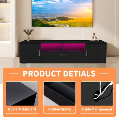 Modern TV Stand With LED Lights Entertainment Center TV Cabinet With Storage For Up To 75 Inch For Gaming Living Room Bedroom