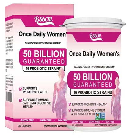 Once Daily Probiotics For Women 50 Billion CFU 16 Probiotic Strains With Organic Prebiotics For Digestive, Vaginal & Immune Health, Dairy Free, Shelf Stable 30 Capsules